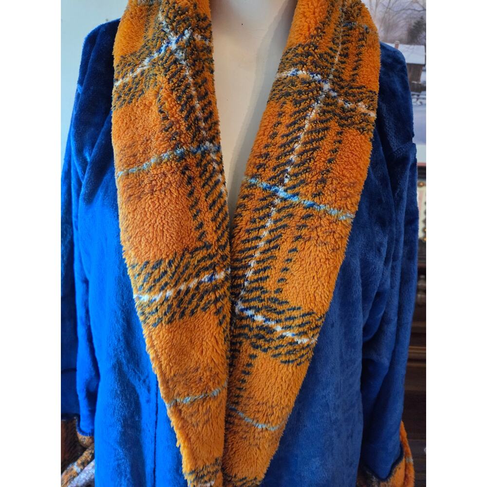 La Anna Blue and Orange Plaid Trim Robe size XL - Picture 2 of 4